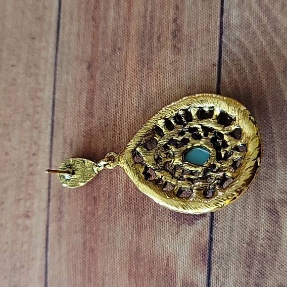 Bohemian Style Handmade Dangle Bead and Rhinestone Green Earrings - Picture 2 of 7